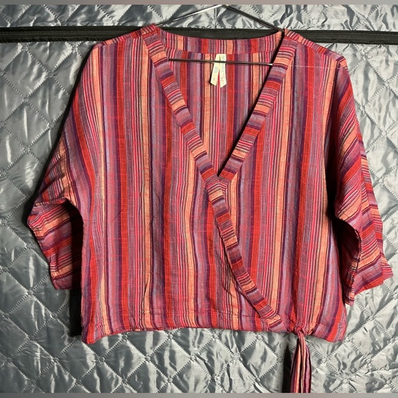Girl Krazy Multicolor Striped Wrap Blouse red orange and purple size L - Picture 3 of 6